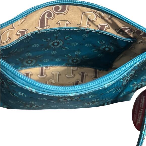 NWT! Justin Essentials Pouch in Turquoise Squash Blossom with Wristlet - Picture 5 of 5